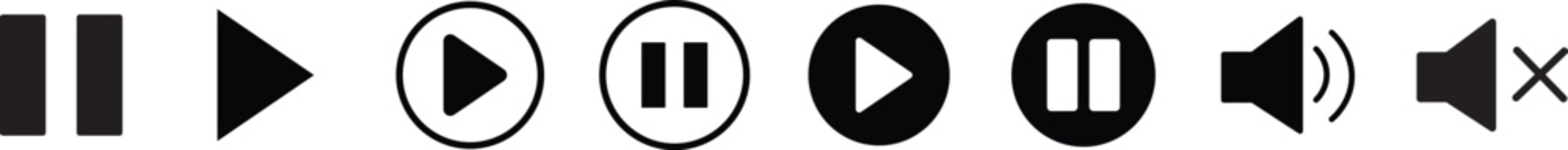 play and pause buttons icon set, ideal for media player. . Elements for video streaming app. vector illustration . 