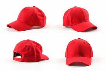 Red baseball cap in four different angles views. Mock up.