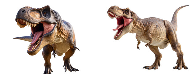 Roaring Tyrannosaurus Rex with Open Jaw, Side View Dinosaur, isolated on transparent background PNG