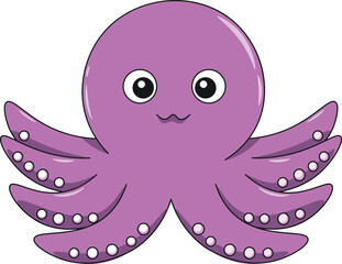 Cute squid cartoon. Flat vector illustration. Wild life animals. Cute animal on white background