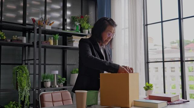 Employees put things in boxes in the office. After resigning from work