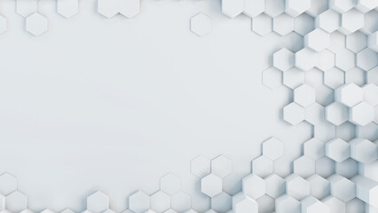Hexagonal technology abstract background. White futuristic hexagon honeycomb texture. 3d illustration