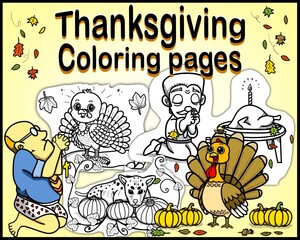Thanksgiving coloring page activity for kids, cover and template  