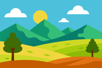 Sunny day landscape with mountains