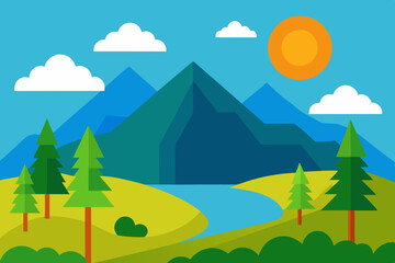 Fototapeta premium Sunny day landscape with mountains