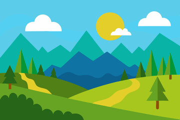 Obraz premium Sunny day landscape with mountains