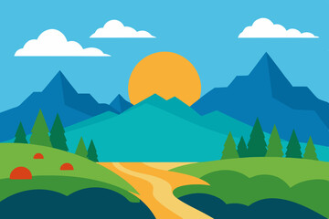 Sunny day landscape with mountains