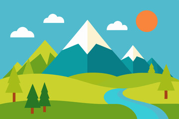 Fototapeta premium Sunny day landscape with mountains