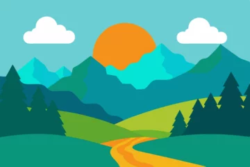 Fototapeten Sunny day landscape with mountains © Rashada
