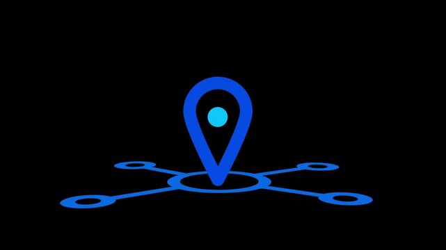 Route location icon isolated on black background. Map pointer sign. Concept of path or road. GPS navigator.Location icon animation