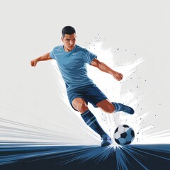 Dynamic Soccer Player Kicking Ball &ndash; Action Vector Illustration on White Background