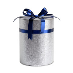 Elegant silver gift with ribbon for any occasion on transparent background