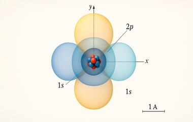 Electron cloud and atomic orbitals. Visualization of electron shells and nucleus interaction