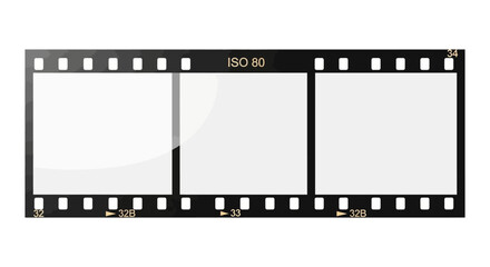 Three frames of developed ISO 80 film strip with numbering