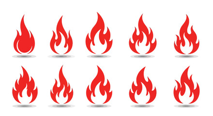 Collection of Ten Red Flame Icons, Varying Styles