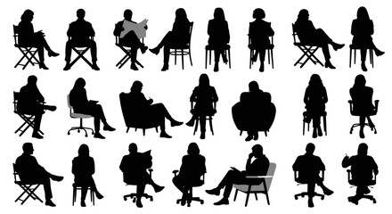 Silhouettes of People Sitting in Various Chairs and Poses