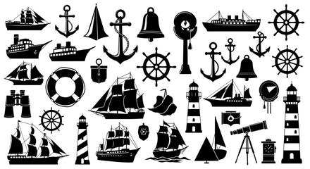 Nautical Icons: Ships, Anchors, Lighthouses, and Sailing Vessels