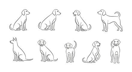 Fototapeta premium Outlined Illustrations of Various Dog Breeds in Different Poses