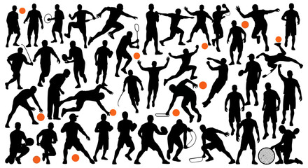 Silhouetted Athletes in Various Sports Actions with Balls