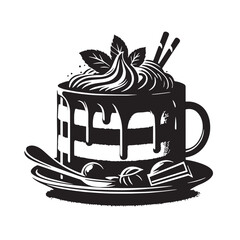 Black Tiramisu Silhouette Vector, High Quality Illustration on White Background