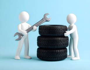 人形と学ぶタイヤ整備、プロの技を表現