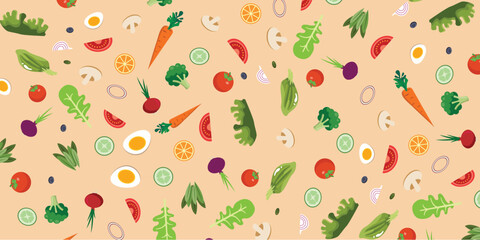 Seamless vegetables pattern Cartoon style.