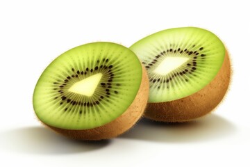 Freshly sliced kiwi fruit showcasing vibrant green interior and fuzzy brown exterior
