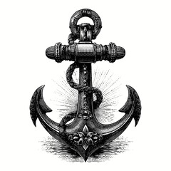 Anchor illustration, classic American traditional style, bold black outlines, solid color fills, symbolizing stability, hope, and steadfastness, no gradients, clean white backdrop
