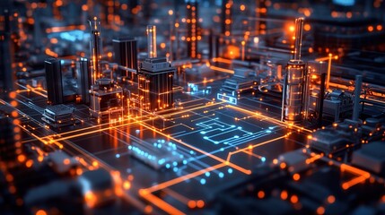 Obraz premium A smart industry hub where all machines are interconnected in real-time