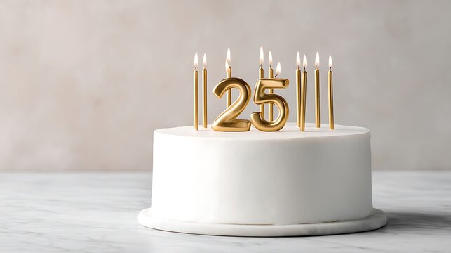 Celebrating 25 Years A Golden Anniversary Cake with Lit Candles - Powered by Adobe