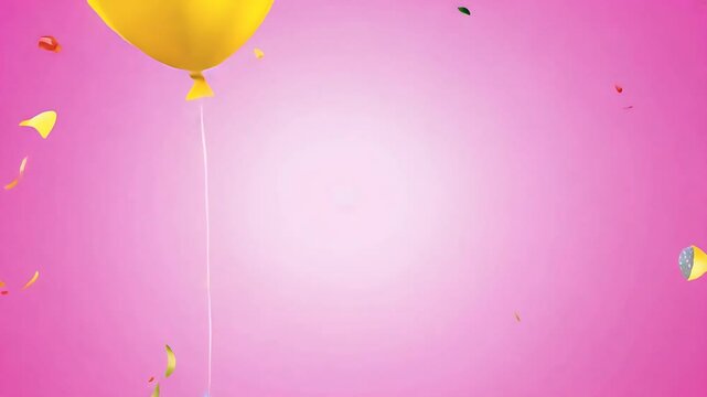 lively birthday celebration animation featuring vibrant floating balloons festive confetti set cheerful pink background perfect event invitations digital greetings