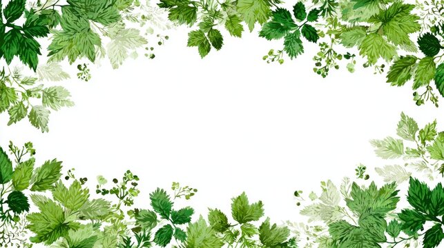 Green Leafy Frame with White Center, Ideal for Nature-Themed Designs