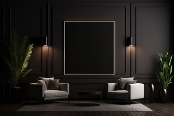 Fototapeta premium Elegant interior design featuring modern furniture and minimalist artwork in a dark setting