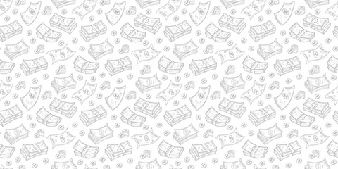 US dollar pattern background. Seamless pattern of the symbols of dollar currency background. Dollar sign pattern background. Dollar Doodle seamless pattern background. 