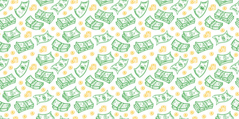 US dollar pattern background. Seamless pattern of the symbols of dollar currency background. Dollar sign pattern background. Dollar Doodle seamless pattern background. 
