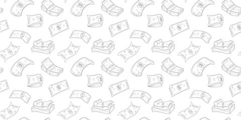 US dollar pattern background. Seamless pattern of the symbols of dollar currency background. Dollar sign pattern background. Dollar Doodle seamless pattern background. 