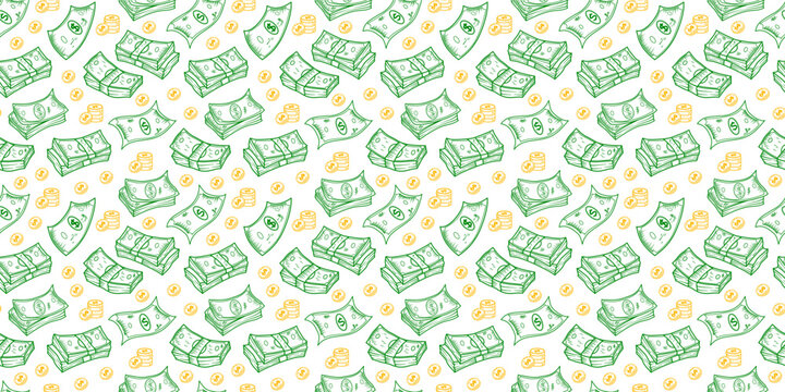 US dollar pattern background. Seamless pattern of the symbols of dollar currency background. Dollar sign pattern background. Dollar Doodle seamless pattern background. 