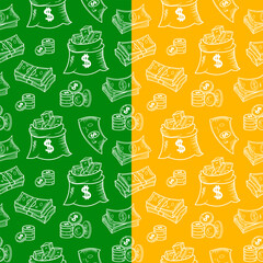 US dollar pattern background. Seamless pattern of the symbols of dollar currency background. Dollar sign pattern background. Dollar Doodle seamless pattern background. 
