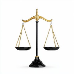 Black and Gold Scales of Justice on White Background