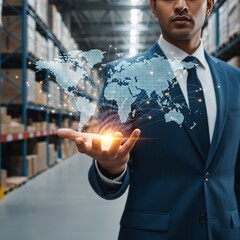 Global Logistics Network from Businessman Hand