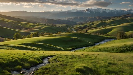 Obraz premium A green mountain landscape