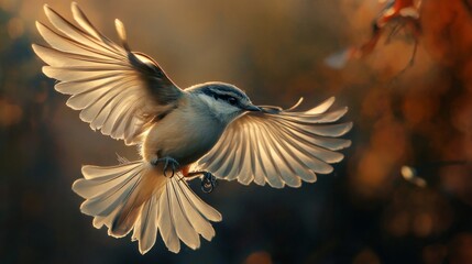 Naklejka premium A close-up of a bird in flight with its plumage ruffled by the wind, creating a sense of movement and emphasizing the birds agility and grace.