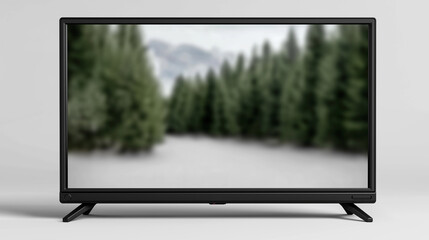 Fototapeta premium High-resolution flat screen LED TV mockup on white, suitable for tech branding and advertising, flat screen TV, smart television, blank display, LED screen, ultra thin bezel, electronics mockup,