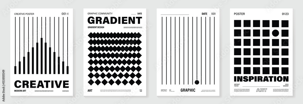 Poster abstract monochrome poster background vector set. modern cover template with black and white perspec