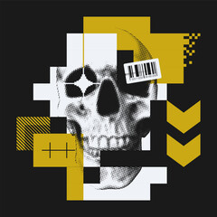 Abstract Collage With Halftone Skull