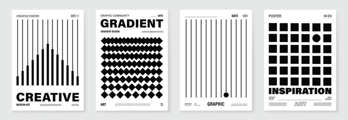 Obraz na płótnie Canvas Abstract monochrome poster background vector set. Modern cover template with black and white perspective geometric prism shape, line. Ideal design for social media, banner, ads.