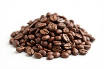Heap of coffee beans isolated on white background