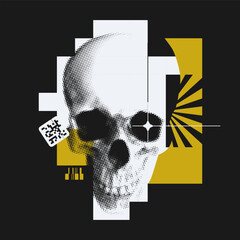 Abstract Collage With Halftone Skull