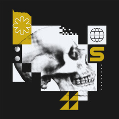 Abstract Collage With Halftone Skull