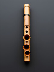 Naklejka premium A conical flute with multiple chambers that create harmonic overtones, placed on a smooth charcoal gray background for contrast,